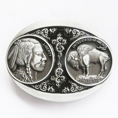 NEW INDIAN NICKEL BUFFALO COIN 3-D BLACK BELT BUCKLE