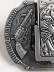 Zorro Brass Tiger Lighter Belt Buckle Western Revolvers Handcuffs New