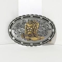Women Belt Buckle Texas Cowboy Silver Plated Golden Boots Size 2.5 X 4