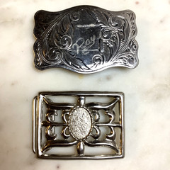 Lot of 2 Western Silver-Tone Belt Buckles Etched Southwest Buckle