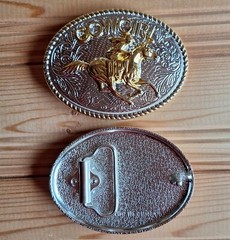Cowgirl horse western country oval silver & gold belt buckle