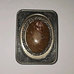 Western Rectangular Metal Belt Buckle Brown Oval Stone Inlay Men’s 1.5 in