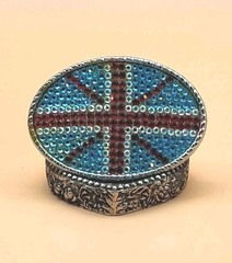 British Flag Belt Buckle Red Blue & Silver Rhinestones Union Jack