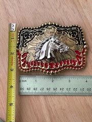 Western Buckle Silver Gold Red Black Red Horse Cowboy Buckle 2 » Hebilla Vaquero