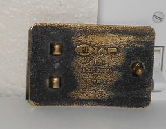 Vintage 1984 Brown Wood Grain Look Solid Brass Belt Buckle NAP Needs Back Loop