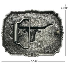 Longhorn Bull Skull Western Belt Buckle Antique Silver Finish Metal