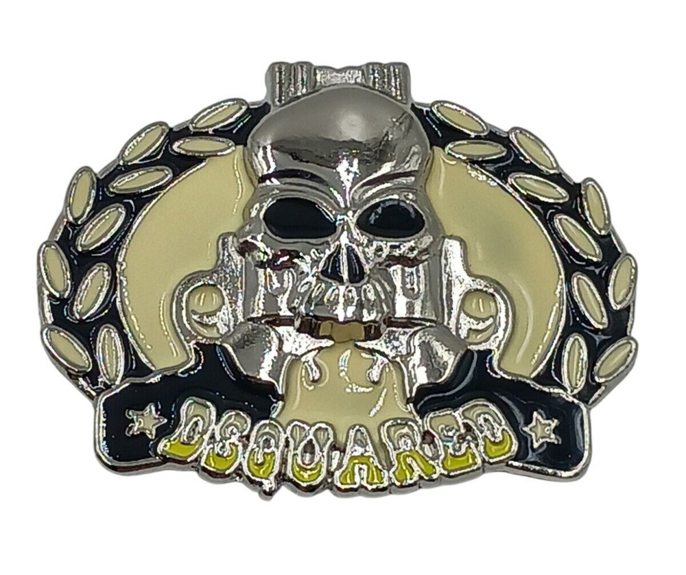 Fashion Western Squared Belt Buckle Six Shooter Gun & Skull Stars Silvertone New