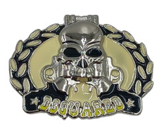 Fashion Western Squared Belt Buckle Six Shooter Gun & Skull Stars Silvertone New