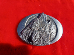 VINTAGE 1994 BERGMOT WOLF HOWLING MADE IN U.S.A. BELT BUCKLE