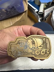 Vintage R M Cement Mixer Truck Belt Buckle by Hit Line USA