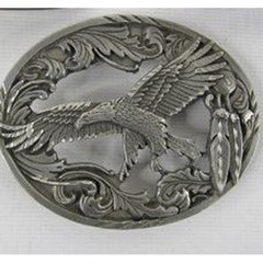 Vintage Style Eagle Belt Buckle Silver Tone Western Scrollwork Oval Metal