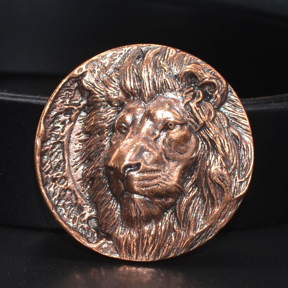 Lost-Wax Casting Copper Lion Round Belt Buckle (Belt Not Included) Men&rsquo;s Buckle