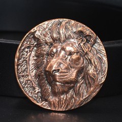 Lost-Wax Casting Copper Lion Round Belt Buckle (Belt Not Included) Men&rsquo;s Buckle
