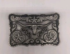 Western Legends Lone Star Long Horn Silver Tone Belt Buckle