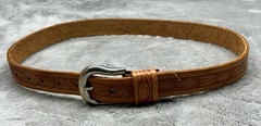Vintage Inspired Tooled Leather Belt Silver Buckle Fits 24–28 Western Cowboy