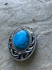 Silver Engraved Western Belt Buckle Aqua Genuine Stone Cowboy Rodeo Gift