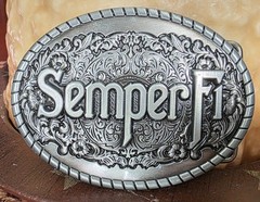 Marine Corps USMC Semper Fi Silver Western Military Belt Buckle Oval Metal Men