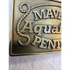 Vintage Mavrik Aquaflow Pentac Brass Tone Rectangular Belt Buckle Industrial 3in
