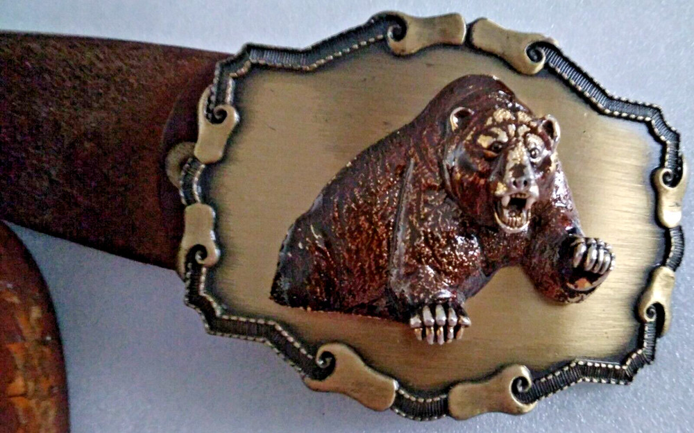Raintree Grizzly Bear Buckle & Size 38 Leather Belt