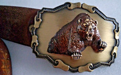 Raintree Grizzly Bear Buckle & Size 38 Leather Belt