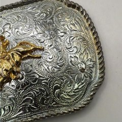 Vintage Silver Tone Plated Belt Buckle Bull Riding Western Cowboy