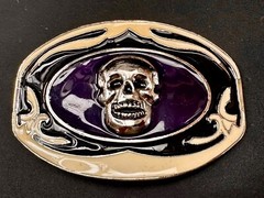 Cream & Purple Colors Skull Motorcycle Biker Large Oversized Belt Buckle