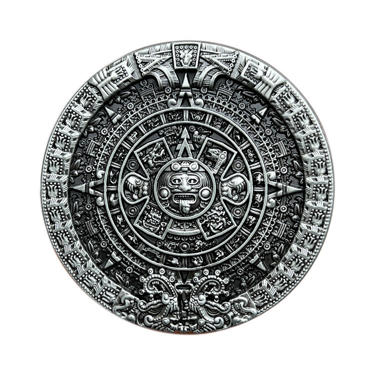 Vintage Style Enamel Mayan Aztec Sun Calendar Stone Belt Buckle