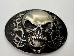 Creepy Flaming Vampire Skull with Fang Gothic Punk Pre Loved Belt Buckle