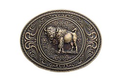 Men Gold Metal Buffalo Bull Belt Buckle Cowboy Western Fashion Oval Shape Casual