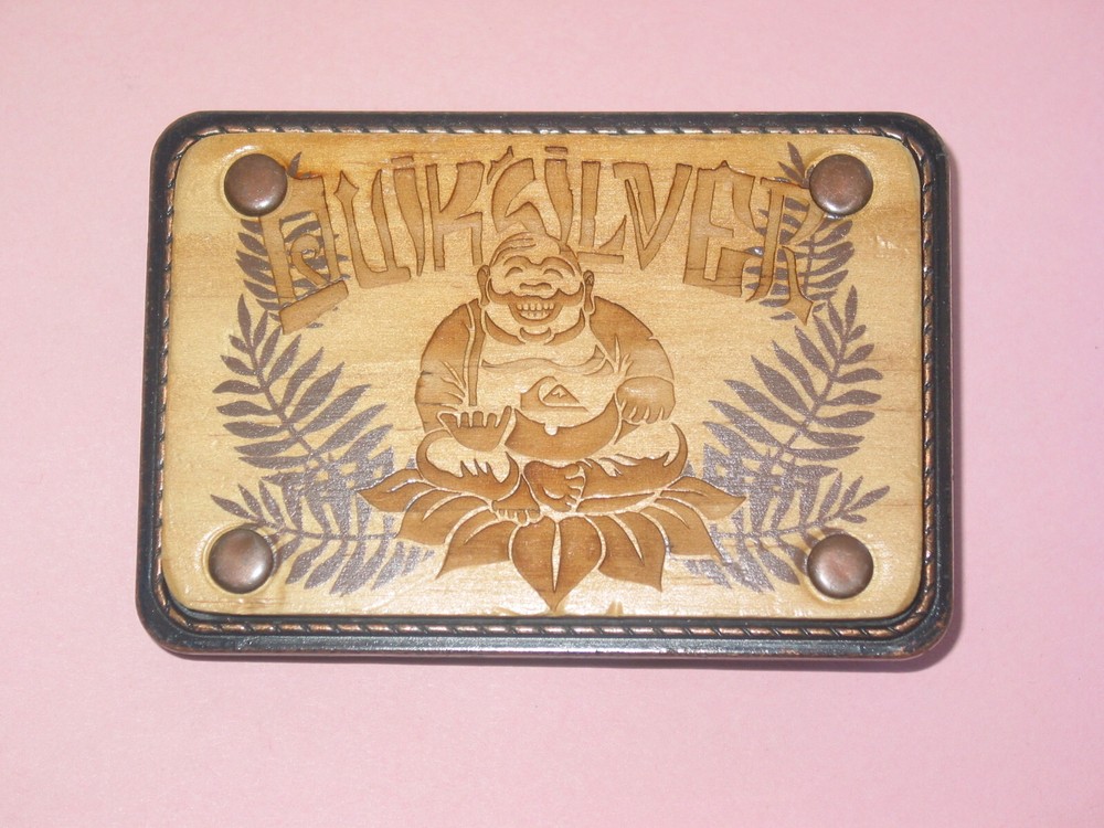 QUIKSILVER ~ Rare Vintage Promotional Buddha Belt Buckle ~ Engraved Wood