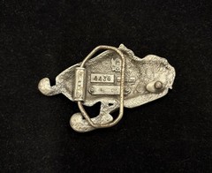 Vintage red and silver snowmobile belt buckle with detailed enamel work RARE