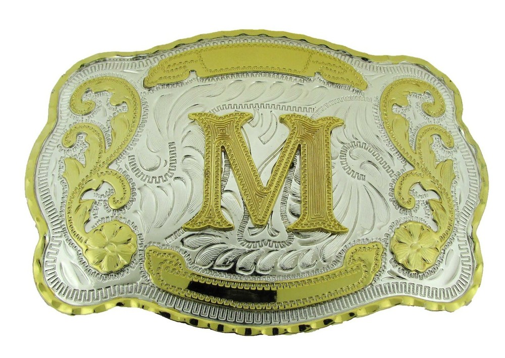 Initial Letter M Belt Buckle Western Rodeo Big Texas Style Gold Silver Metal New