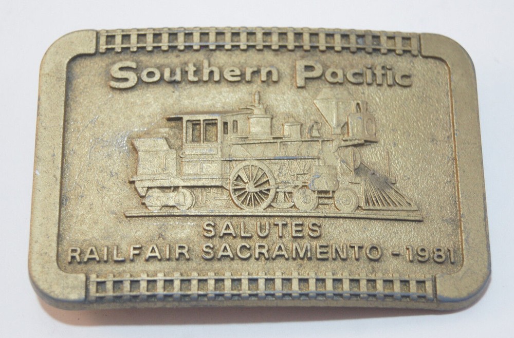 Southern Pacific Salutes Railfair Sacramento 1981 Bronze Colored Belt Buckle