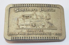 Southern Pacific Salutes Railfair Sacramento 1981 Bronze Colored Belt Buckle