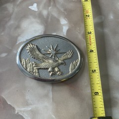 Vintage 70s 80s Western Gold & Silver Tone Flying Eagle Oval Belt Buckle