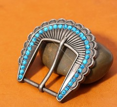Vintage Western Southeast Cowboy Rodeo Leathercraft Turquoise Pin Belt Buckle
