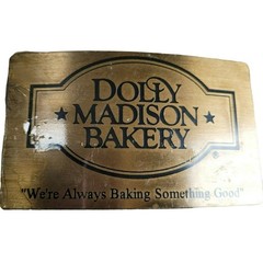 Dolly Madison Bakery Belt Buckle Gold Advertising Brass Tone Logo Western Vtg
