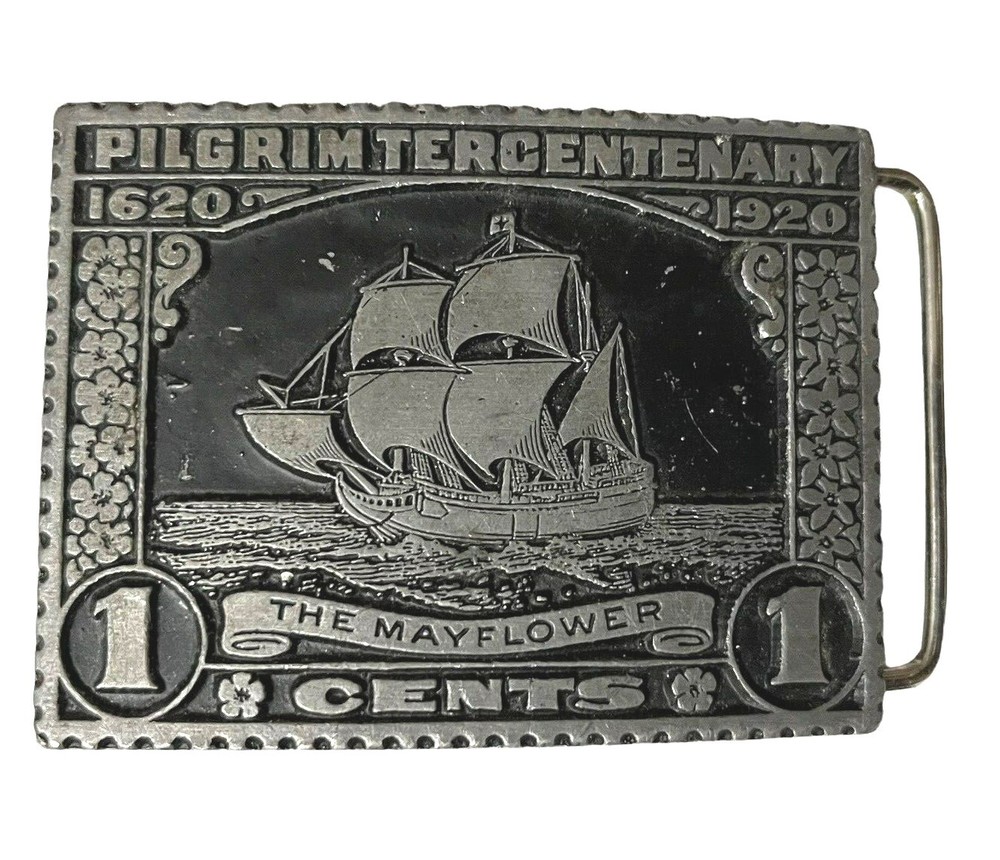 Pilgrim Tercentenary The Mayflower 1 Cents 1620-1920 Solid Pewter Belt Buckle
