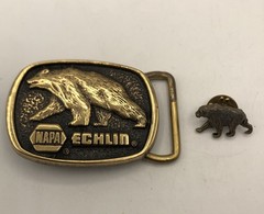 Vintage NAPA Echlin Grizzly Bear Belt Buckle & Lapel Pin Lot – Made in U.S.A.