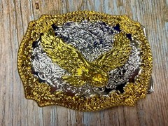 Western American Pride USA Bald Eagle Majestic Flying Two Tone Belt Buckle