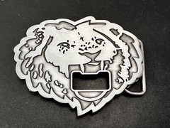 Roaring Lion Head Silver Tone Cutout Belt Buckle and Bottle Opener