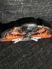 Plastic Guitar Hero Belt Buckle With Skull & Flames
