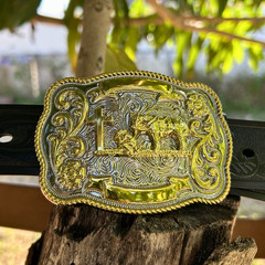 Praying Cowboy Western Belt Buckle – Gold & Silver Tones Hebilla Vaquera