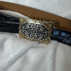 Justin Black Leather Embroidered Belt Ornate Silver Buckle Sz 30 Western Country