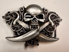Vampire Skull Head Crossed Sabers Swords Pirate Theme Gothic Punk Belt Buckle