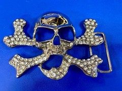 Skull and Crossbones – Clear Rhinestone Covered Cutout Gothic Punk Belt Buckle