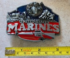 Silver United States Marines USMC Patriotic Belt Buckle Red Blue Flag