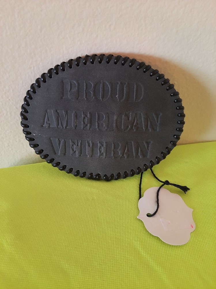 Proud American Veteran Belt Buckle Grey/Black Leather Collectible–New–