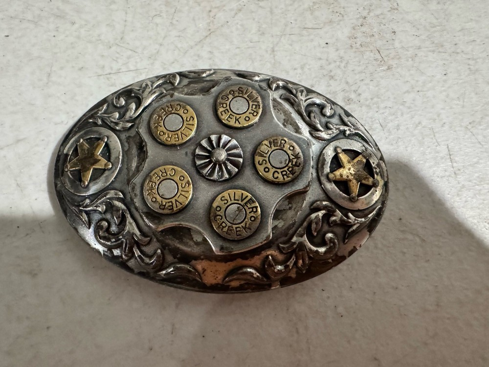 Silver Creek Belt Buckle Bullets Western Two Tone Revolving Center Cylinder
