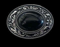 Black Onyx Stone Belt Buckle Western Silver Engraved Cowboy Rodeo Style